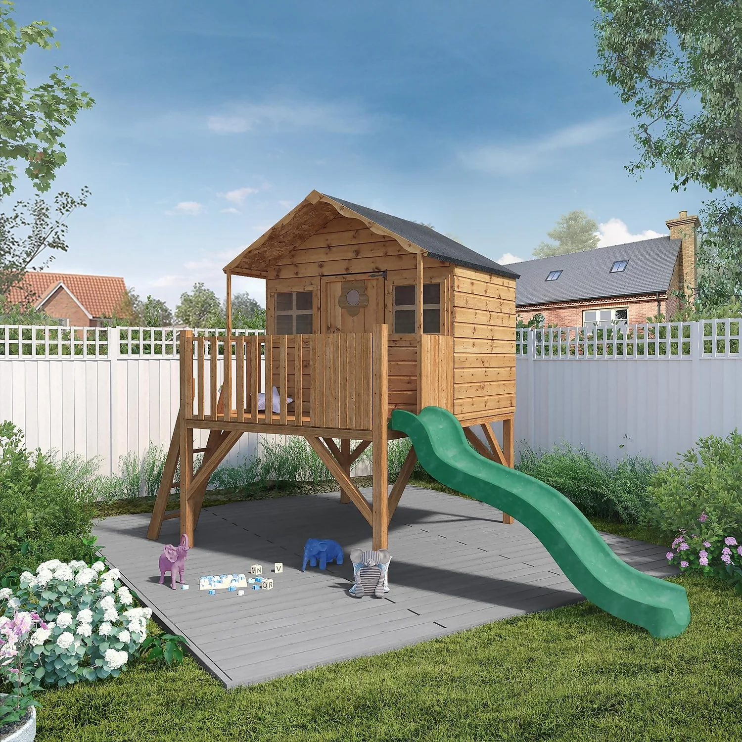 Mercia Honeysuckle Playhouse With Tower And Slide - Image 2