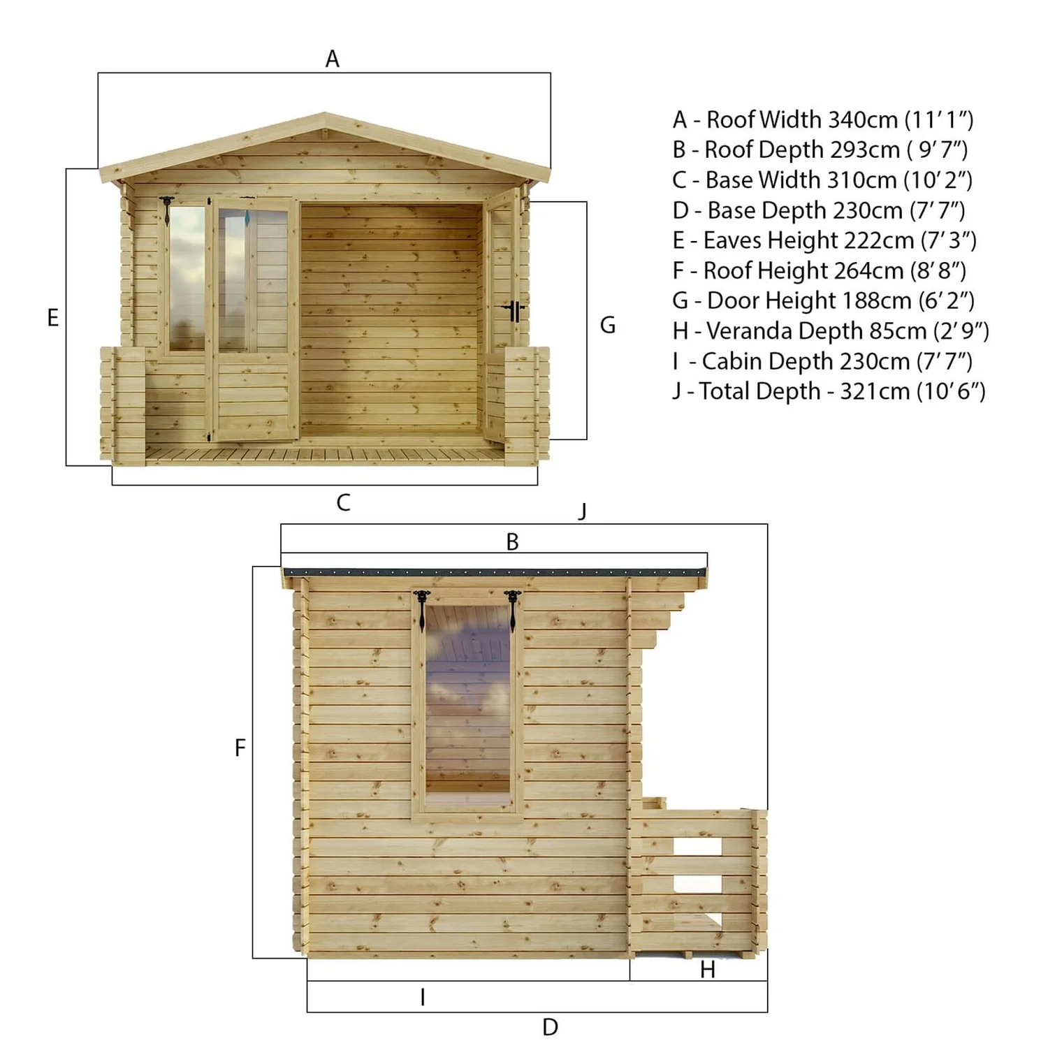 Mercia (Installation Included) 3.3x3.7m Sherwood 19mm Log Cabin With Veranda - Image 9