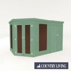 Country Living Ribble 7 X 7ft Premium Corner Summerhouse With Side Shed Painted + Installation - Aurora Green