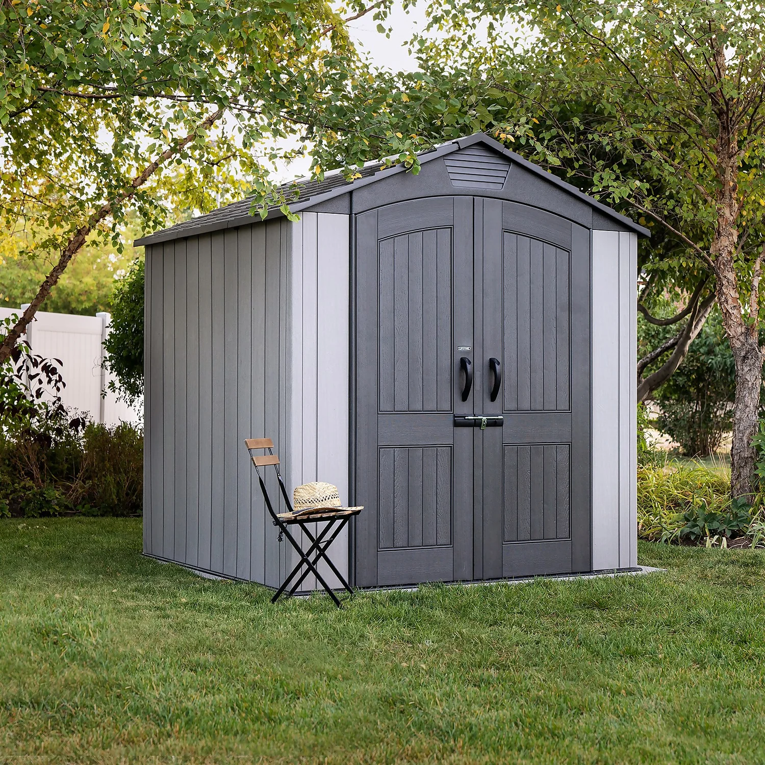 Lifetime 7x7ft Outdoor Storage Shed - Rough-Cut Grey - Image 2